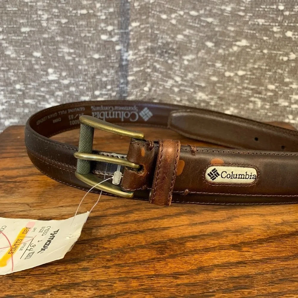 Columbia CS5001 Genuine Full Grain Brown Leather Belt Solid Brass Size 34/85‎